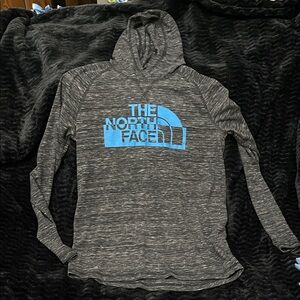 The North Face Boys Size Large Charcoal Hoodie with Sky Blue Logo